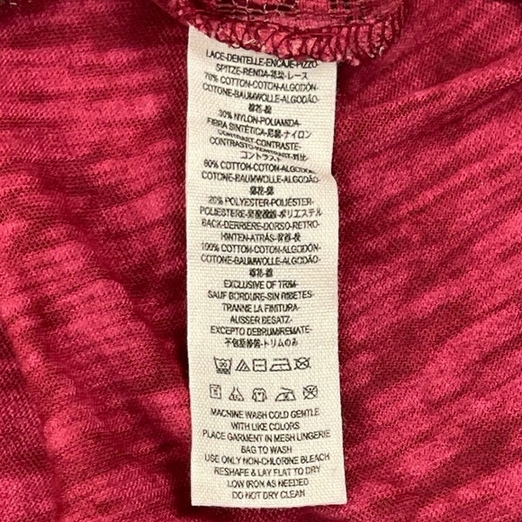 Free People Shirt Womens XS Red Tank Top Not So Sweet Victorian Lace Burnout Tee - Picture 9 of 10